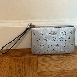 Metallic Silver Coach Wristlet